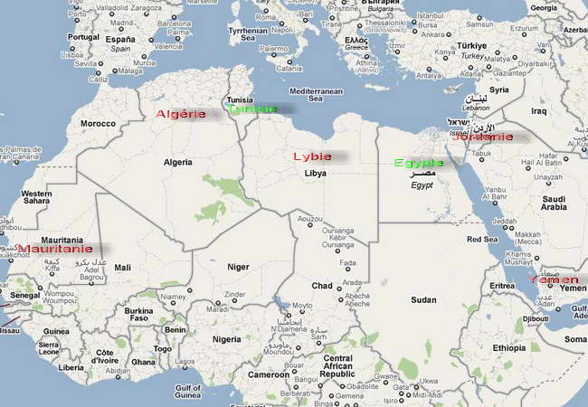 Carte des manifestations dans les Pays Arabes