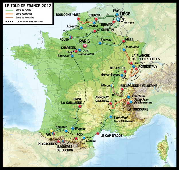 [FRANCE] - Carte du tour de France 2012 et ses étapes